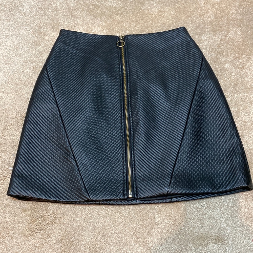 Black Pleather Zip-Front Skirt
